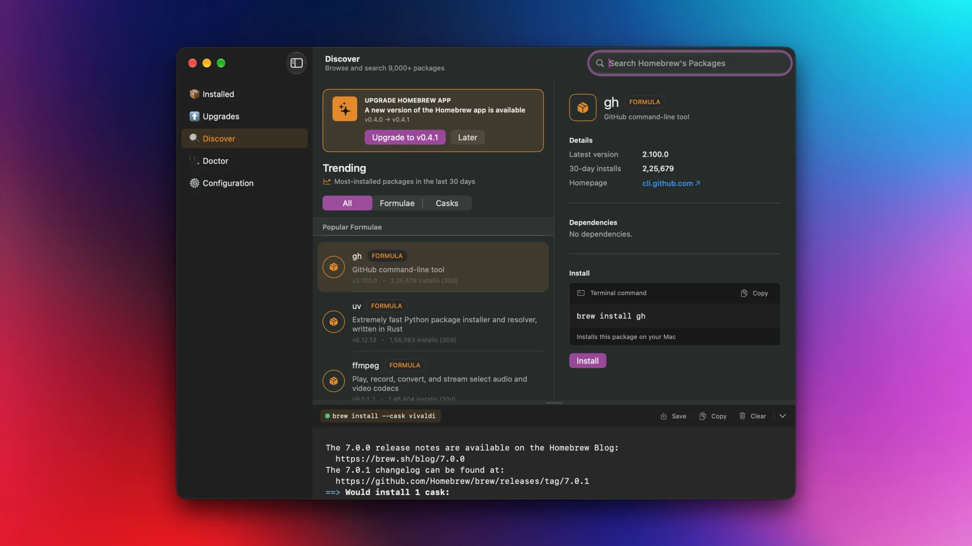 Discovering apps with Homebrew's GUI on Mac.