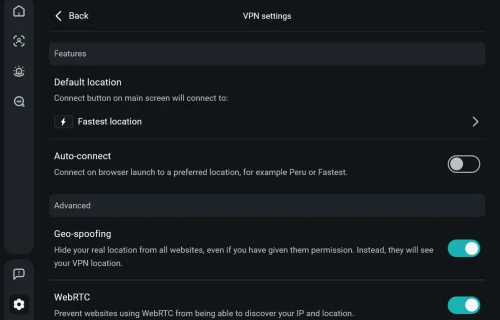 WebRTC protection toggle in Surfshark VPN