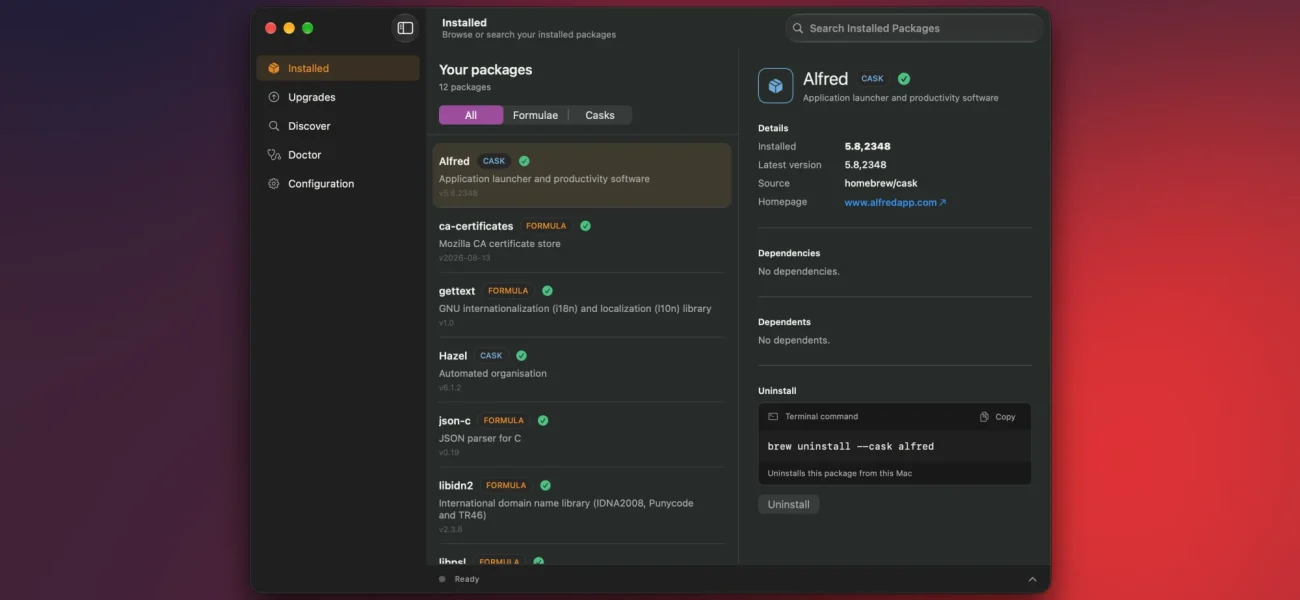 Viewing installed apps in Homebrew.
