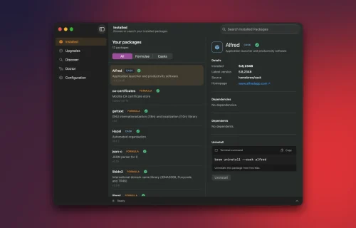 Viewing installed apps in Homebrew.